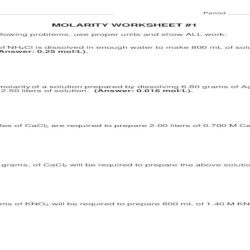 Molarity worksheet 1 answer key chemistry