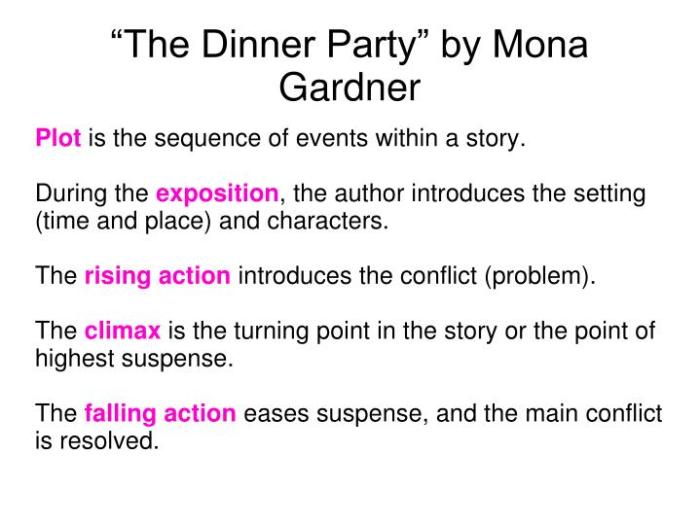 Dinner party gardner mona questions key comprehension subject